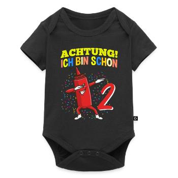 Achtung Ich Bin Schon 2 Geburtstag Ketchup - Baby Premium Kurzarmbody - Schwarz - Vorne