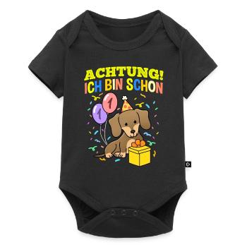 Achtung Ich Bin Schon 1 Geburtstag Dackel - Baby Premium Kurzarmbody - Schwarz - Vorne