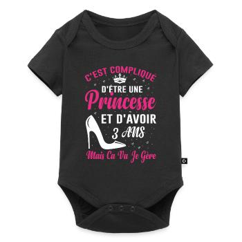 Je Suis Une Princesse Et J'ai 3 Ans Cadeau Humour - Body à manches courtes Premium Bébé - noir - Devant