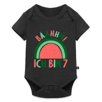 7 Jahre Rainbow Regenbogen 7. Geburtstag - Baby Premium Kurzarmbody - Schwarz - Vorne