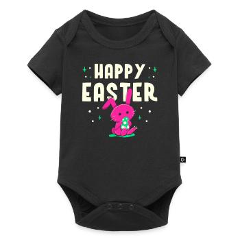 Joyeux lapin de Pâques Easter Easter Egg Dictons - Body à manches courtes Premium Bébé - noir - Devant