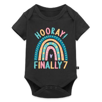 7 Jahre Rainbow Regenbogen 7. Geburtstag - Baby Premium Kurzarmbody - Schwarz - Vorne