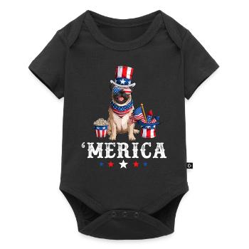 Pug Merica Dog 4th of July USA American Flag - Baby Premium Kurzarmbody - Schwarz - Vorne