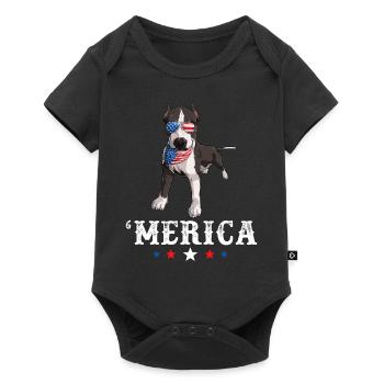 Pit Bull Merica 4th of July Dog American Flag USA - Baby Premium short-sleeve bodysuit - black - Front