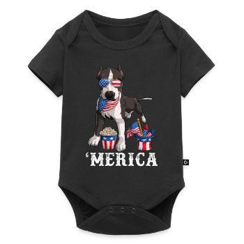 Merica Pit Bull 4th of July Dog American Flag USA - Baby Premium short-sleeve bodysuit - black - Front