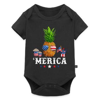 Pineapple American Flag 4th of July Merica USA - Baby Premium short-sleeve bodysuit - black - Front