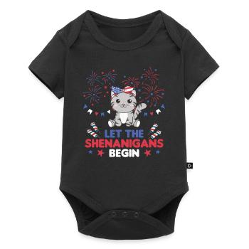 Happy 4th cute cat with fireworks America - Baby Premium short-sleeve bodysuit - black - Front