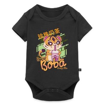 Bubble Tea Funny Tiger - Kawaii Boba Tee - Baby Premium Kurzarmbody - Schwarz - Vorne