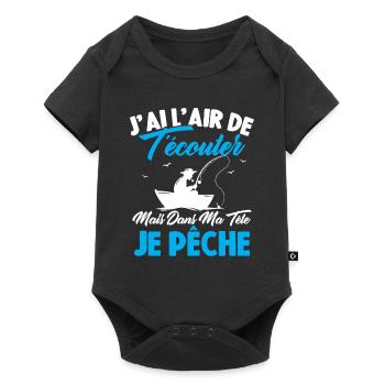 Dans Ma Tête Je Pêche, Cadeau Humour Pêcheur - Body à manches courtes Premium Bébé - noir - Devant