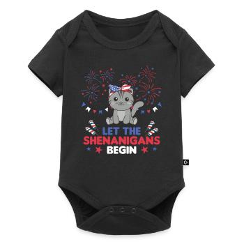 Happy 4th cute cat with fireworks America - Baby Premium short-sleeve bodysuit - black - Front