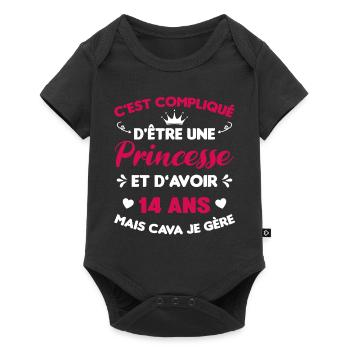 Je Suis Une Princesse Et J'ai 14 Ans Cadeau Humour - Body à manches courtes Premium Bébé - noir - Devant