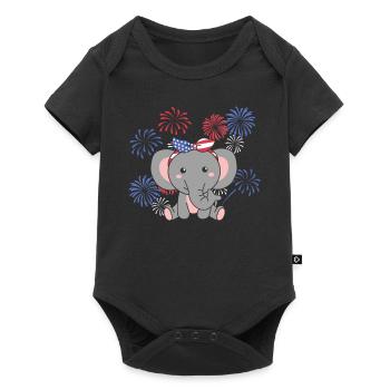 4th of July american Elefant kids usa feuerwerk - Baby Premium Kurzarmbody - Schwarz - Vorne