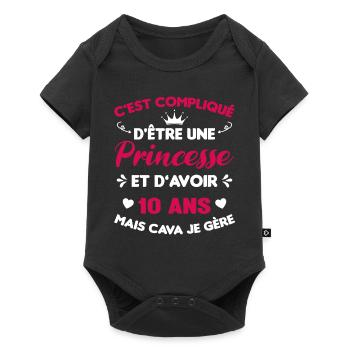 Je Suis Une Princesse Et J'ai 10 Ans Cadeau Humour - Body à manches courtes Premium Bébé - noir - Devant