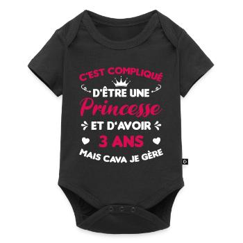 Je Suis Une Princesse Et J'ai 3 Ans Cadeau Humour - Body à manches courtes Premium Bébé - noir - Devant