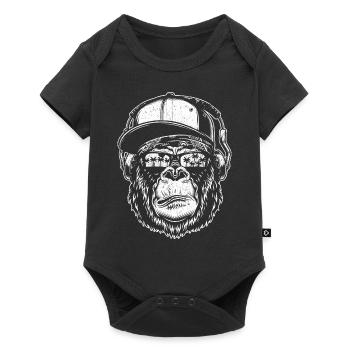 Monkey DJ mit Kopfhörer & Sonnenbrille Geschenkide - Baby Premium Kurzarmbody - Schwarz - Vorne