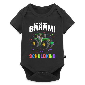 Einschulung Geschenk | Traktor Junge Geschenkidee - Baby Premium Kurzarmbody - Schwarz - Vorne