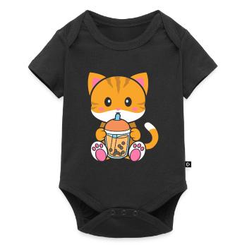 Bubble Milk Tea Cat drinks Boba Milk Tea - Baby Premium short-sleeve bodysuit - black - Front