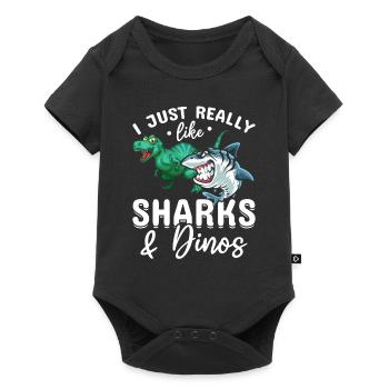 Grand dinosaure requin blanc J’aime les requins et les dinosaures - Body à manches courtes Premium Bébé - noir - Devant