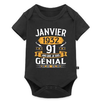 Janvier 1932 91 Ans Anniversaire Vintage Cadeau - Body à manches courtes Premium Bébé - noir - Devant