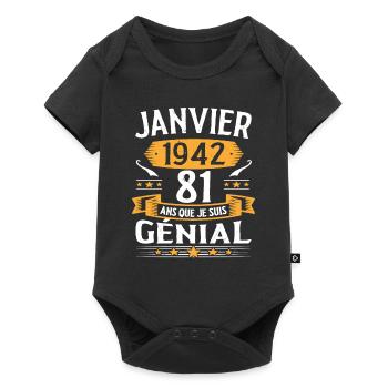 Janvier 1942 81 Ans Anniversaire Vintage Cadeau - Body à manches courtes Premium Bébé - noir - Devant