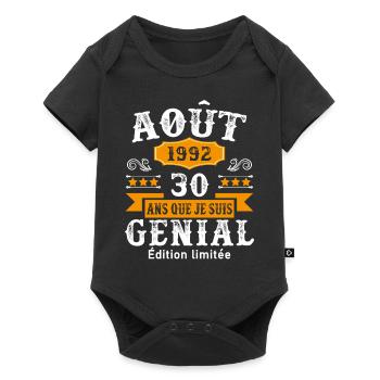30 Ans Anniversaire Vintage Né(e) en Août 1992 - Body à manches courtes Premium Bébé - noir - Devant