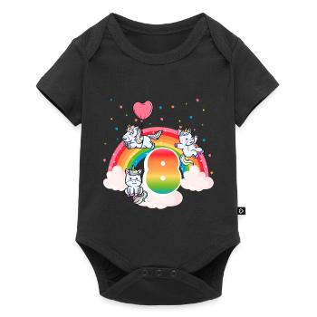 8ème anniversaire Rainbow Unicorn Thème Anniversaire - Body à manches courtes Premium Bébé - noir - Devant
