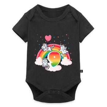 9ème anniversaire Rainbow Unicorn Thème Anniversaire - Body à manches courtes Premium Bébé - noir - Devant