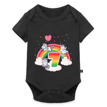 7th Birthday Rainbow Unicorn Theme - Baby Premium short-sleeve bodysuit - black - Front