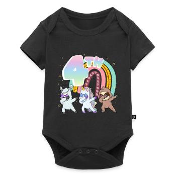 4th Birthday Dabbing Llama Unicorn Sloth | 4. - Baby Premium short-sleeve bodysuit - black - Front