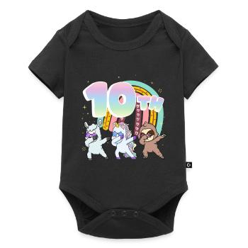10th Birthday Dabbing Llama Unicorn Sloth | - Baby Premium short-sleeve bodysuit - black - Front