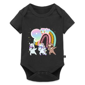 9th Birthday Dabbing Llama Unicorn Sloth | 9. - Baby Premium short-sleeve bodysuit - black - Front