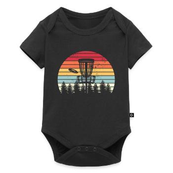 Disc Golf Retro Distressed Bäume Sonnenuntergang - Baby Premium Kurzarmbody - Schwarz - Vorne