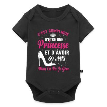 Princesse 69 Ans Idée Cadeau Anniversaire Amour - Body à manches courtes Premium Bébé - noir - Devant