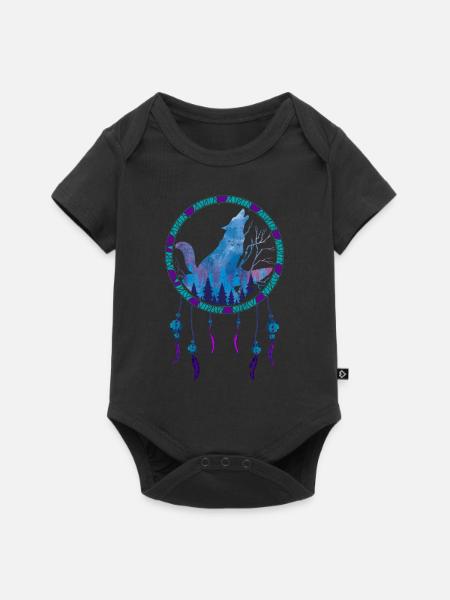 Idée cadeau Plumes Capteur de rêves Hurlant Loup - Body à manches courtes Premium Bébé - noir