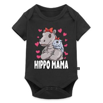 Hippo Mama Muttertag Mom Mutter Nilpferd - Baby Premium Kurzarmbody - Schwarz - Vorne