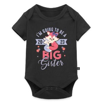 Ich werde große Schwester 2023 Fuchs Baby Mädchen - Baby Premium Kurzarmbody - Schwarz - Vorne