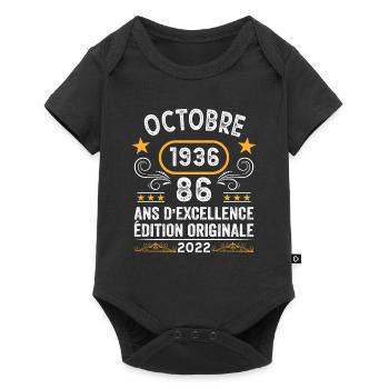 Octobre 1936 86 Ans Anniversaire Idée Cadeau Rétro - Body à manches courtes Premium Bébé - noir - Devant