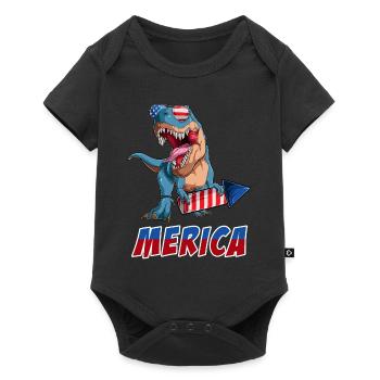 Trex Drapeau américain US Dino Merica 4 juillet - Body à manches courtes Premium Bébé - noir - Devant