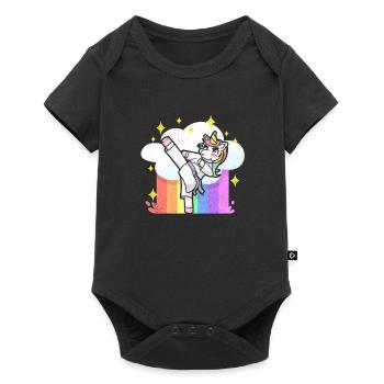 Karaté Amusant Arts Martiaux Arc-en-ciel Licorne - Body à manches courtes Premium Bébé - noir - Devant