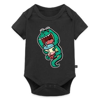 T-Rex Bubble Tea Dino Fan Eistee Saurier - Baby Premium Kurzarmbody - Schwarz - Vorne