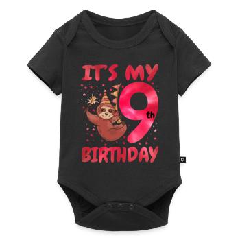 9th Birthday Cute Sloth Party Hat Theme - Baby Premium short-sleeve bodysuit - black - Front