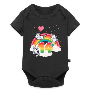 14th Birthday Rainbow Unicorn Theme - Baby Premium short-sleeve bodysuit - black - Front
