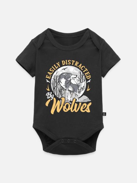 Easily Distracted By Wolves Wolf - Baby Premium Kurzarmbody - Schwarz