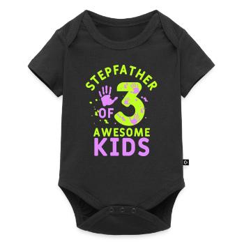 Stiefvater Von 3 Fantastischen Kindern Stiefpapa - Baby Premium Kurzarmbody - Schwarz - Vorne