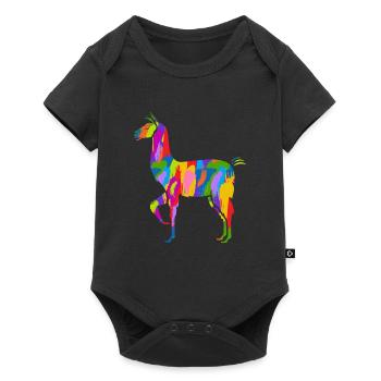Lama Colorful Vintage Rainbow Retro Alpaca - Baby Premium short-sleeve bodysuit - black - Front