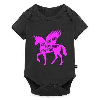 Funny unicorn saying with pink unicorn - Baby Premium short-sleeve bodysuit - black - Front
