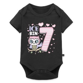 Siebter Geburtstag Mädchen 7 Jahre Eule - Baby Premium Kurzarmbody - Schwarz - Vorne