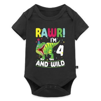 Dinosaure 4 ans fête d’anniversaire - Body à manches courtes Premium Bébé - noir - Devant