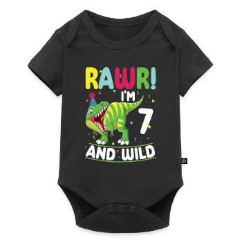 Dinosaur 7 years old 7th birthday party costume - Baby Premium short-sleeve bodysuit - black - Front