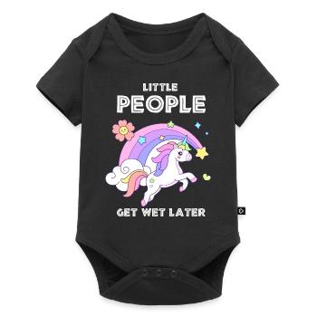 Einhorn Kleine Menschen werden später nass - Baby Premium Kurzarmbody - Schwarz - Vorne